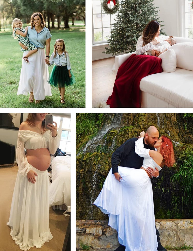 v28 Womens Maxi Midi White Flowy Long Black Summer Plus Size Sheer Chiffon Skirt(2XL,White) - Image 4